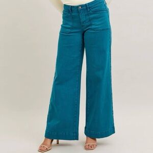 Judy Blue Teal Flare Wide Leg Tummy Control Jeans, 14W